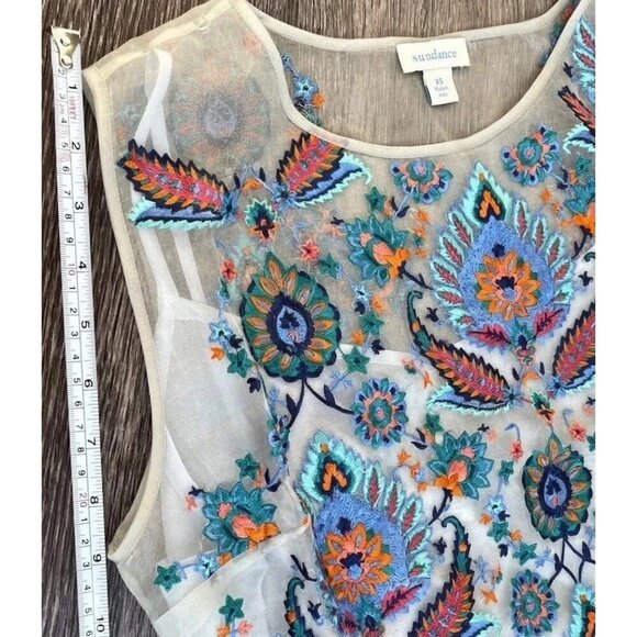 Sundance Catalog Top Women’s Sz XS  Thermal BOHO Embroidered Shirt Blue Summer - Picture 7 of 14